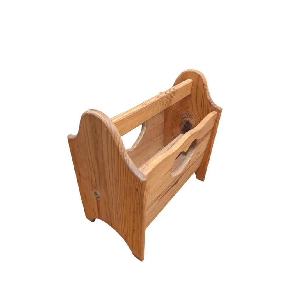 Vintage Wood Magazine Rack Heart Cutout Handmade Pine Country Primitive Decor